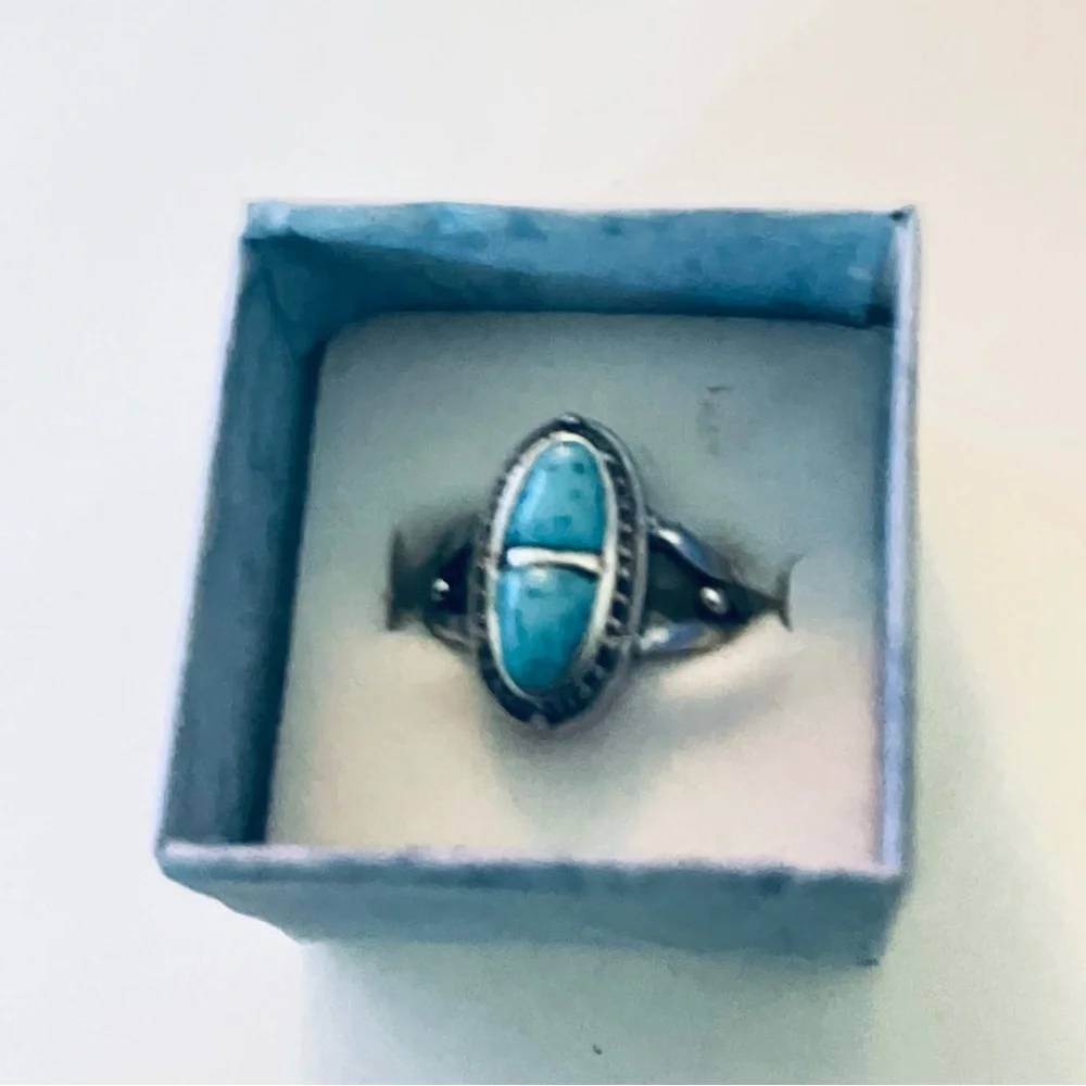 New Natural Blue Turquoise Navajo Genuine Silver Handmade OOAK Ring - Picture 16 of 16